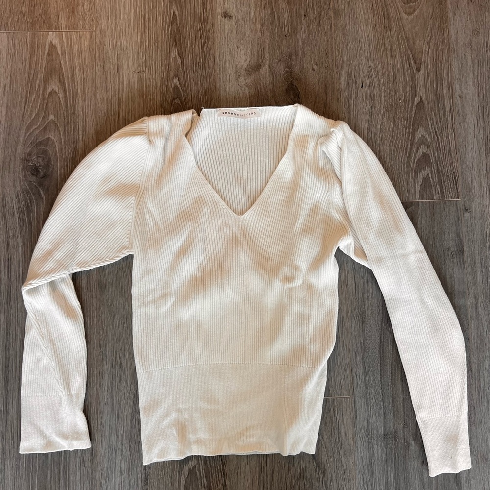 Seven Sisters Cream Ribbed Knit Top